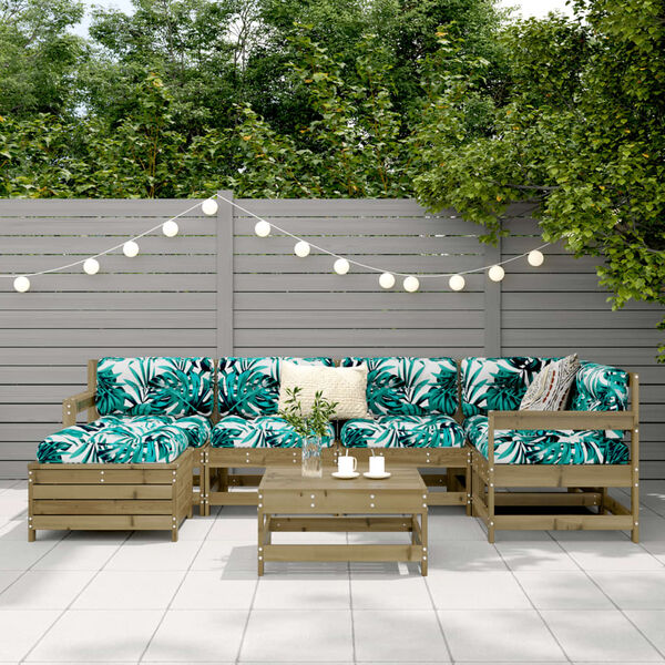 vidaXL Juego de sof&aacute;s de jard&iacute;n 7 pzas madera de pino impregnada