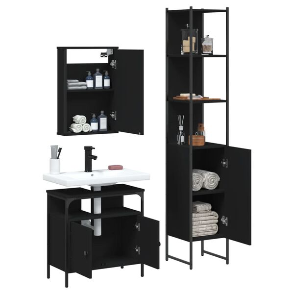 vidaXL Juego de muebles de baño 3 pzas madera contrachapada negro
