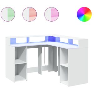 vidaXL Escritorio con luz LED madera ingenier&iacute;a blanco 130x130x91 cm