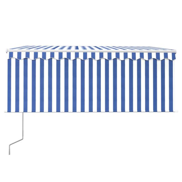 vidaXL Toldo autom&aacute;tico persiana LED sensor viento azul blanco 3x2,5 m