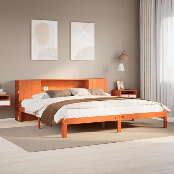 vidaXL Cama con estanter&iacute;a sin colch&oacute;n madera maciza marr&oacute;n 180x200cm