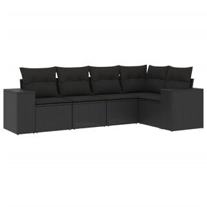 vidaXL Set de muebles de jard&iacute;n 5 pzas y cojines rat&aacute;n sint&eacute;tico negro