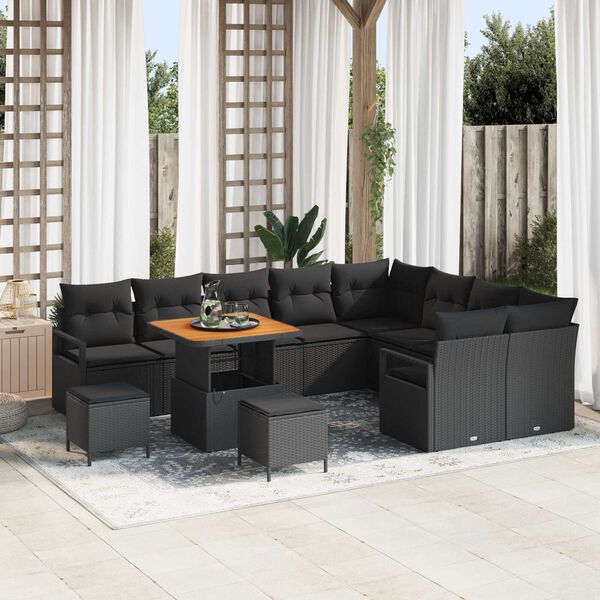 vidaXL Conjunto de sof&aacute; de jard&iacute;n 12 pcs Negro 80 x 80 x 71 cm