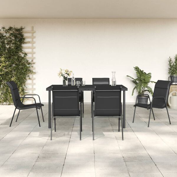 vidaXL Juego de comedor para jard&iacute;n 7 piezas acero y textilene negro