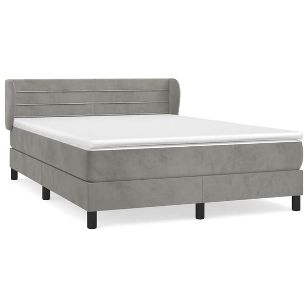 vidaXL Cama box spring con colch&oacute;n terciopelo gris claro 140x200 cm
