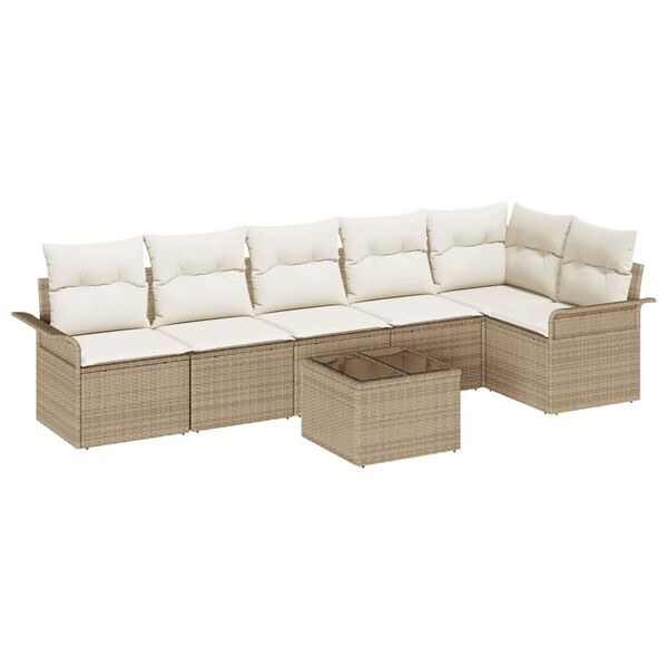 vidaXL Conjunto de sofá de jardín con cojín 7 pcs Beige Poliratán