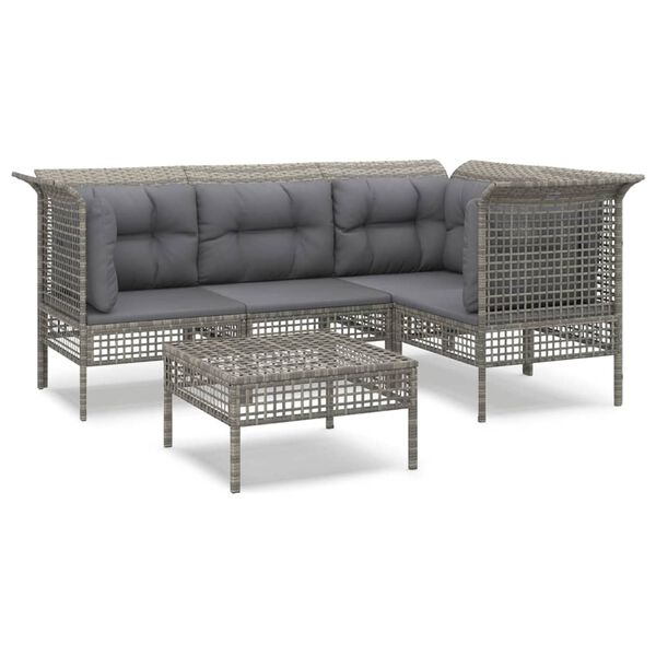 vidaXL Set de muebles de jardín 5 pzas y cojines ratán sintético gris