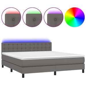 vidaXL Cama box spring colch&oacute;n y LED cuero sint&eacute;tico gris 160x200 cm