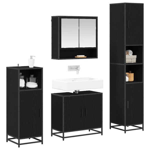 vidaXL Juego de muebles de ba&ntilde;o 4 pcs Roble Negro Madera de ingenier&iacute;a