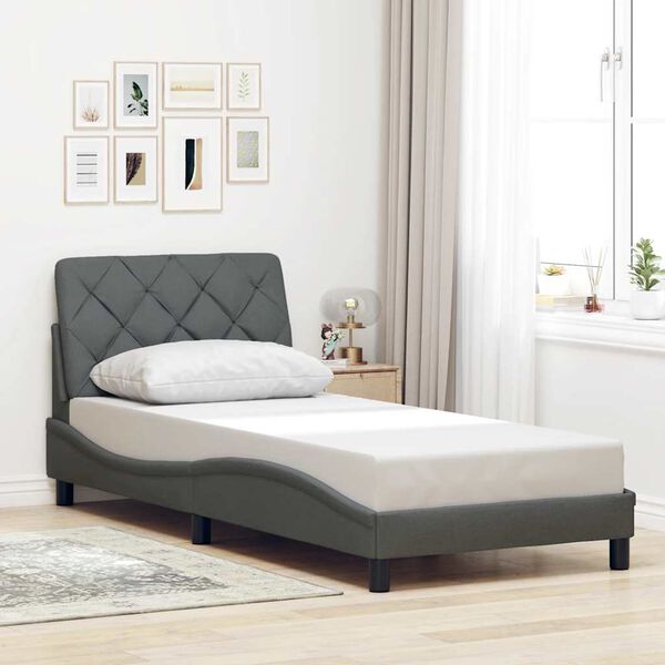 vidaXL Estructura de cama sin colch&oacute;n tela gris oscuro 90x190 cm