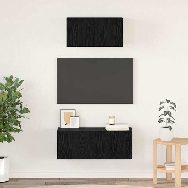 vidaXL Conjunto de mueble de TV 2 pcs Roble Negro Madera de ingenier&iacute;a