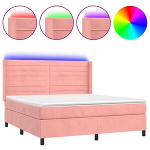 vidaXL Cama box spring colch&oacute;n y LED terciopelo rosa 180x200 cm