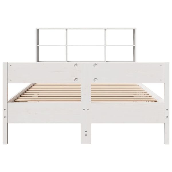 vidaXL Cama con estanter&iacute;a sin colch&oacute;n madera maciza blanca 140x200 cm