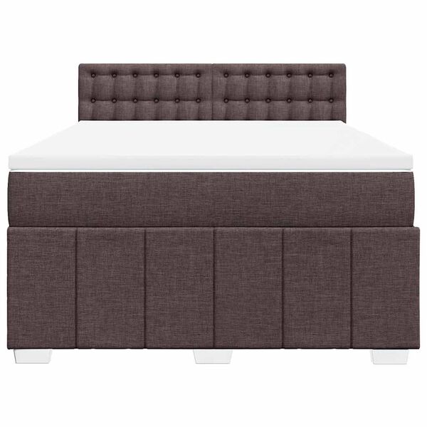 vidaXL Cama box spring con colch&oacute;n tela marr&oacute;n oscuro 140x190 cm