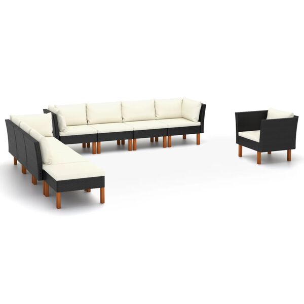 vidaXL Set muebles de jard&iacute;n 10 pzas rat&aacute;n sint&eacute;tico eucalipto negro