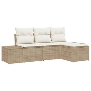 vidaXL Conjunto de sof&aacute; de jard&iacute;n 4 uds. Beige y Crema rat&aacute;n sint&eacute;tico