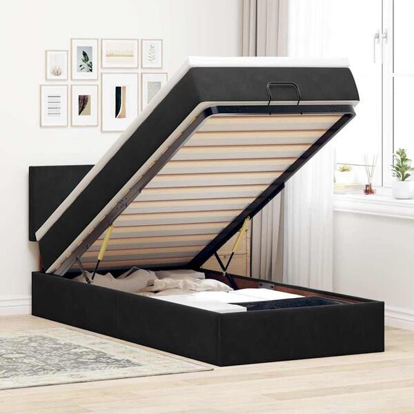 vidaXL Cama otomana con colch&oacute;n y luces LED terciopelo negro 80x200cm