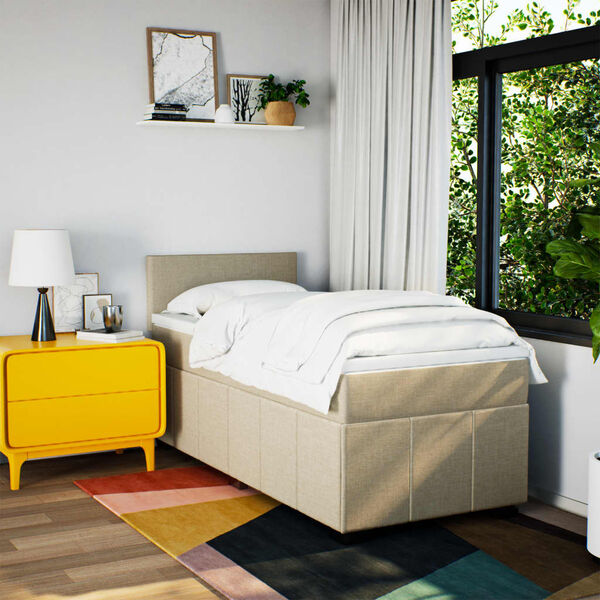 vidaXL Cama box spring con colch&oacute;n tela color crema 90x200 cm