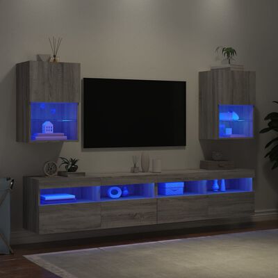 vidaXL Muebles para TV con luces LED 2 uds gris Sonoma 40,5x30x60 cm