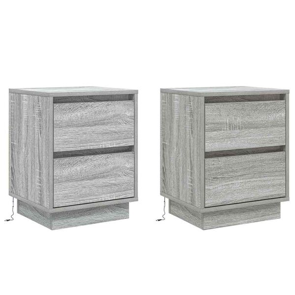 vidaXL Armario de Noche con caj&oacute;n 2 pcs Gris 39 x 34,5 x 50 cm