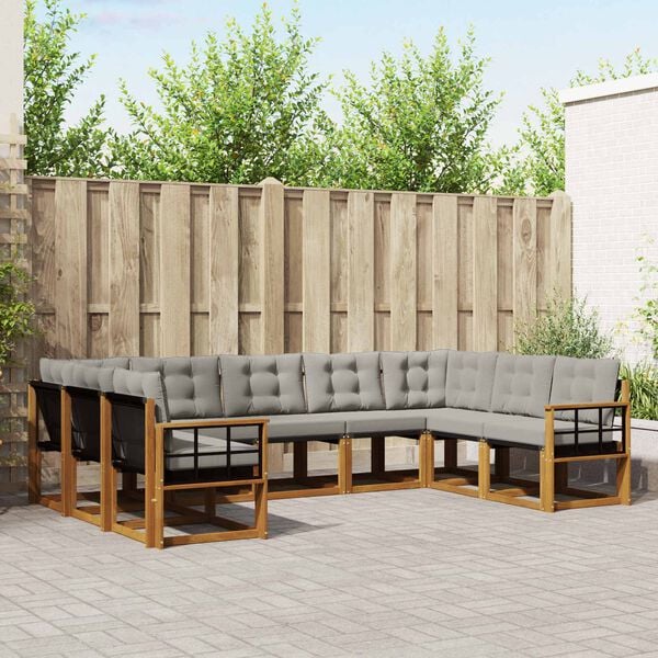 vidaXL Conjunto de sof&aacute;s de exterior 9 pcs Gris Natural y Claro
