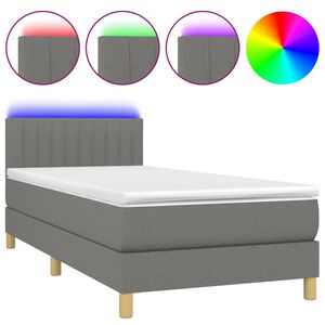 vidaXL Cama box spring con colch&oacute;n y LED tela gris oscuro 80x200 cm