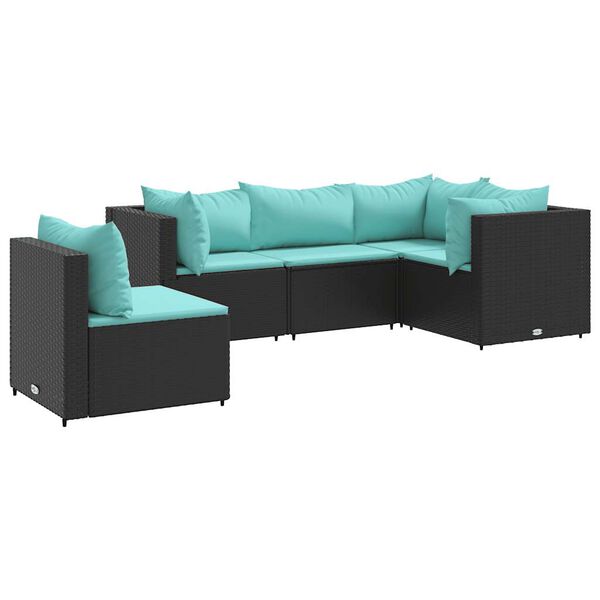 vidaXL Set de muebles de jardín 5 pzas y cojines ratán sintético negro