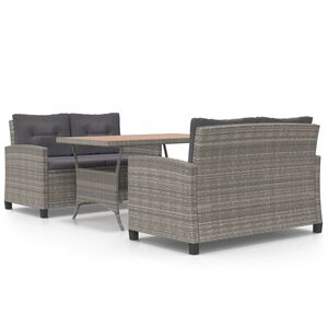 vidaXL Set comedor de jard&iacute;n 3 pzas rat&aacute;n sint&eacute;tico y madera de acacia