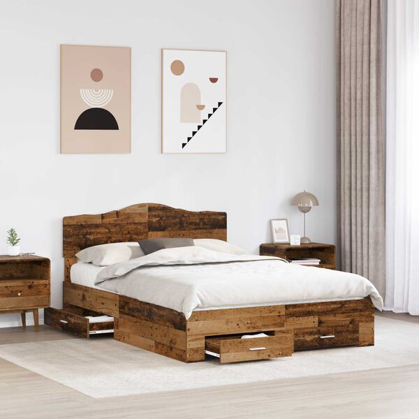 vidaXL Estructura de cama con cabecera Madera vieja 140 x 190 cm