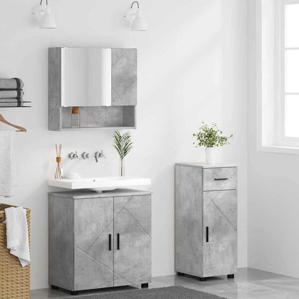 vidaXL Juego de muebles de ba&ntilde;o con caj&oacute;n 3 pcs Gris Concreto