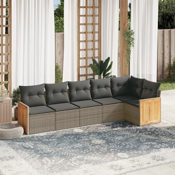 vidaXL Set de muebles de jard&iacute;n 6 pzas y cojines rat&aacute;n sint&eacute;tico gris