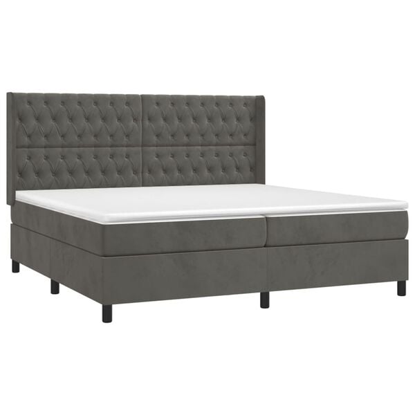 vidaXL Cama box spring con colch&oacute;n terciopelo gris oscuro 200x200 cm