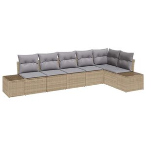 vidaXL Conjunto de sof&aacute; de jard&iacute;n 6 pcs Beige y gris rat&aacute;n sint&eacute;tico