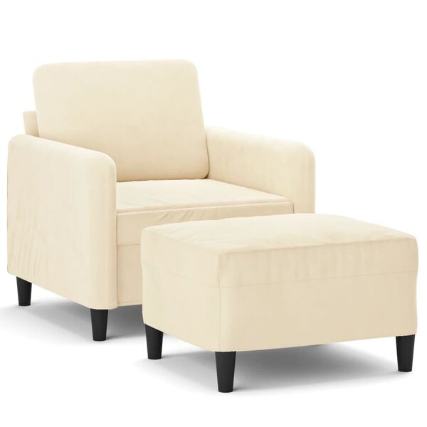 vidaXL Sill&oacute;n con taburete terciopelo crema 60 cm