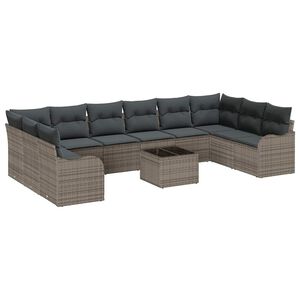 vidaXL Conjunto de sof&aacute; de jard&iacute;n 11 pcs Gris rat&aacute;n sint&eacute;tico