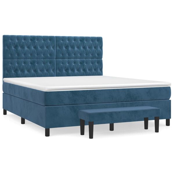 vidaXL Cama box spring con colch&oacute;n terciopelo azul oscuro 180x200 cm