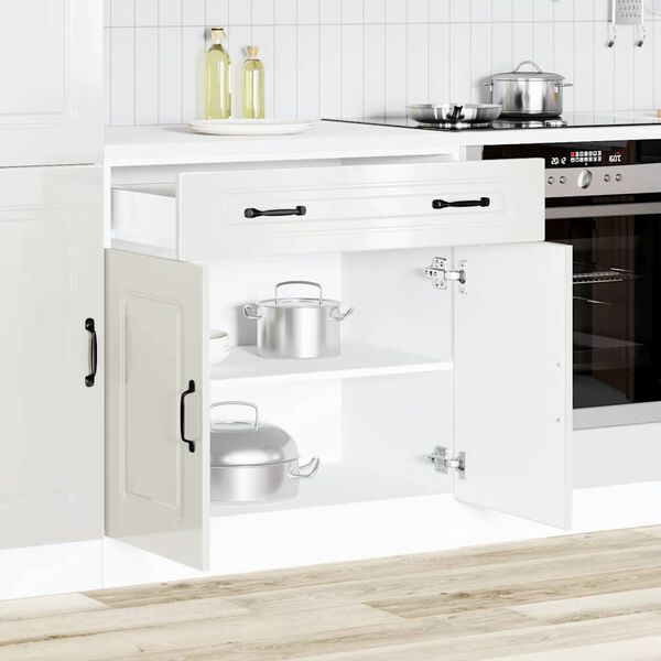 vidaXL Mueble bajo cocina Kalmar madera ingenier&iacute;a blanca alto brillo
