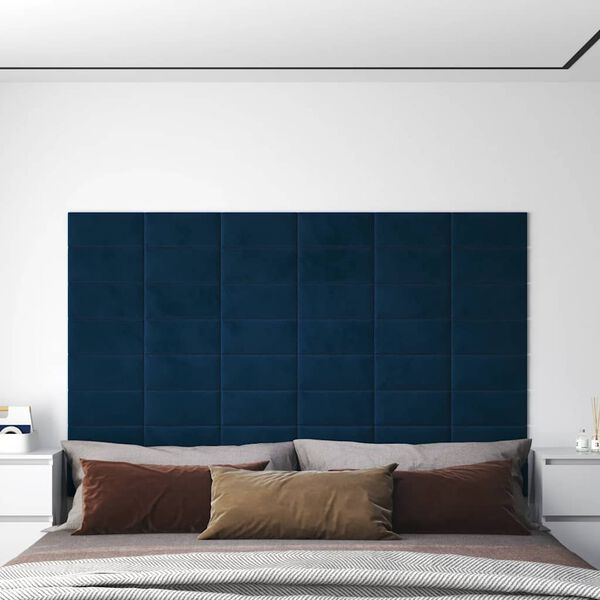 vidaXL Paneles de pared 12 uds cuero sintético azul 30x15 cm 0,54 m²