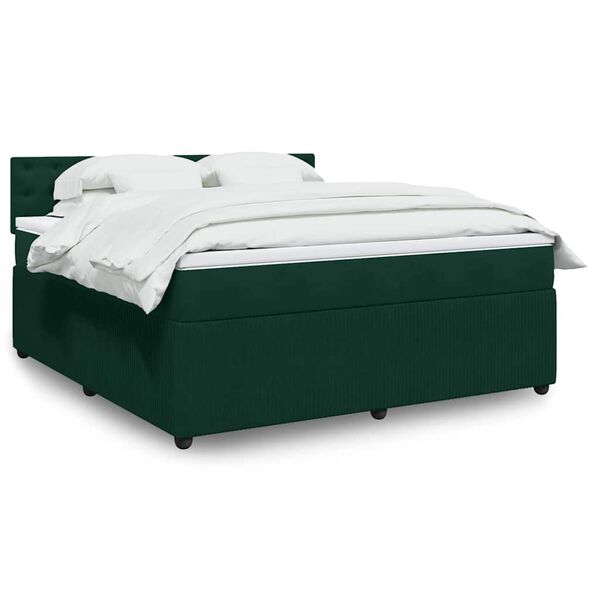vidaXL Cama box spring con colch&oacute;n terciopelo verde oscuro 180x200 cm