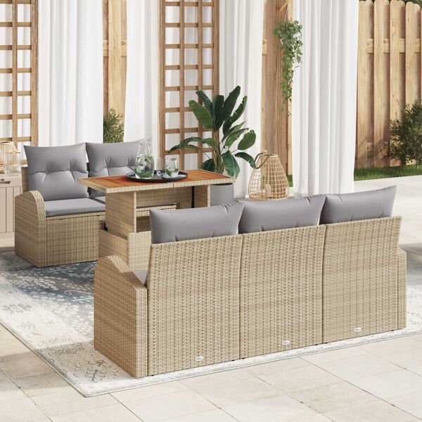 vidaXL Conjunto de sof&aacute; de jard&iacute;n 6 pcs Beige Polirat&aacute;n