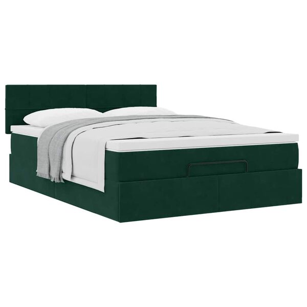 vidaXL Estructura de cama otomana con colch&oacute;n verde oscuro 140x200 cm