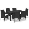 vidaXL Set de comedor de jard&iacute;n 7 pzas y cojines rat&aacute;n sint&eacute;tico negro