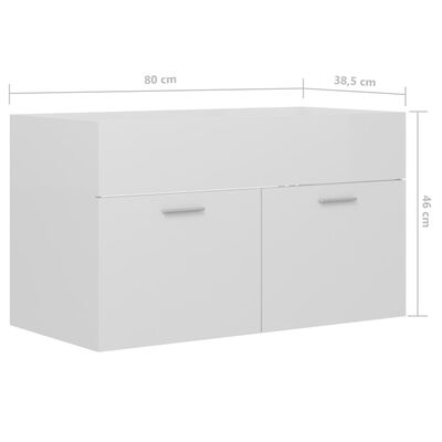 vidaXL Armario para lavabo contrachapada blanco brillo 80x38,5x46 cm