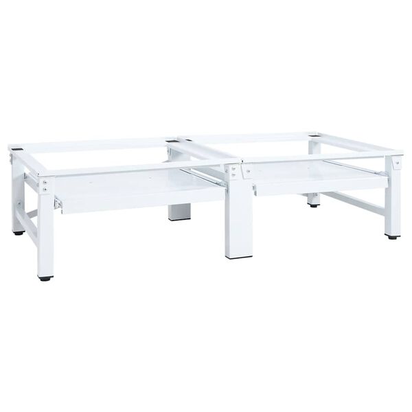 vidaXL Pedestal doble lavadora secadora con estantes extra&iacute;bles blanco