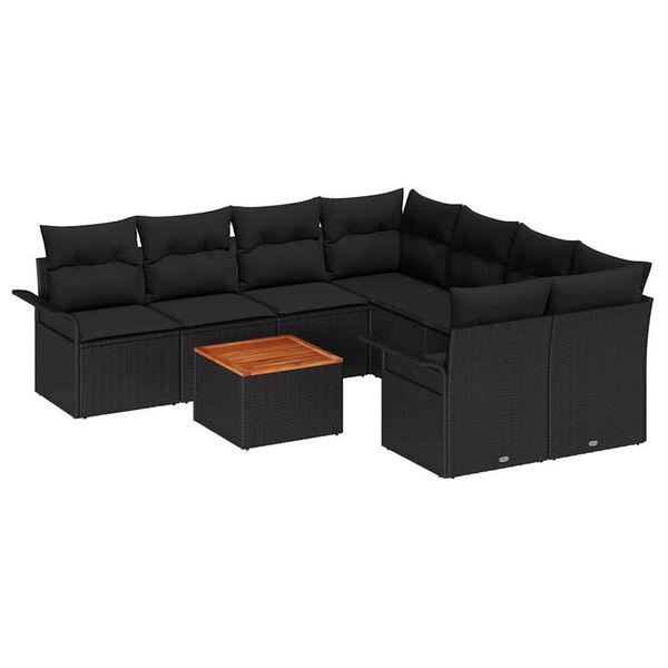 vidaXL Conjunto de sof&aacute;s de jard&iacute;n 9 pcs Negro rat&aacute;n sint&eacute;tico