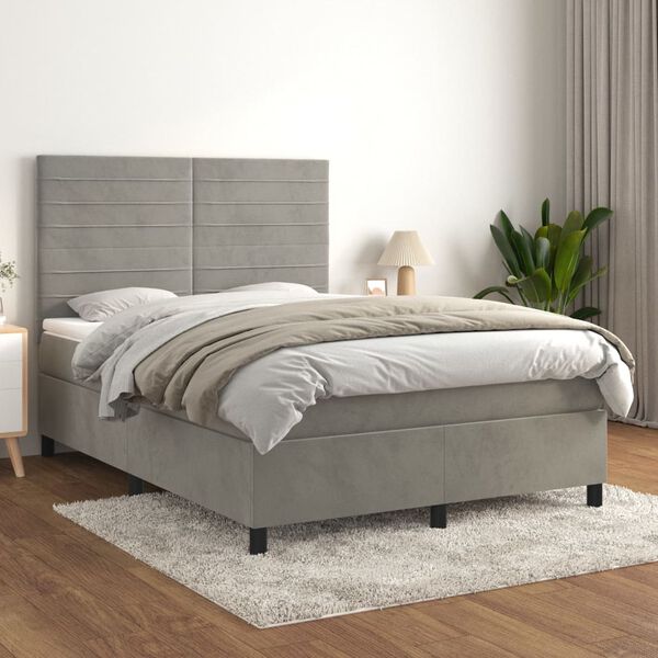 vidaXL Cama box spring con colch&oacute;n terciopelo gris claro 140x190 cm