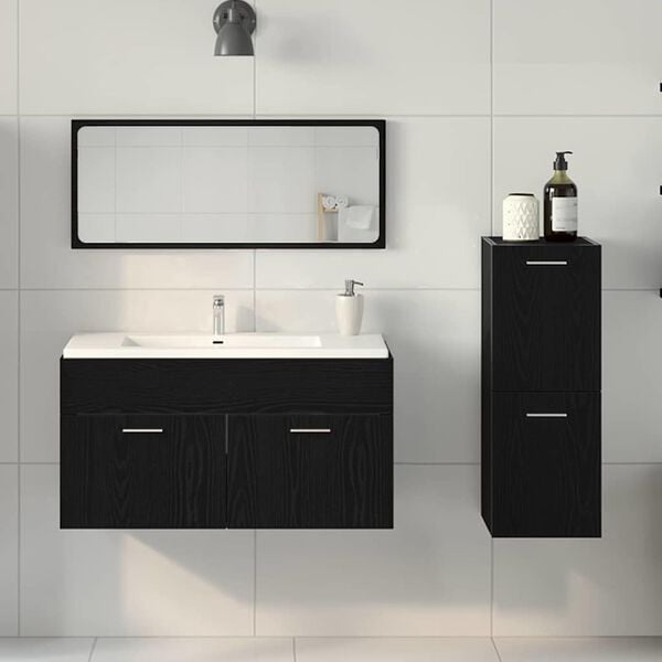 vidaXL Juego de muebles de ba&ntilde;o 3 pcs Roble Negro Madera de ingenier&iacute;a