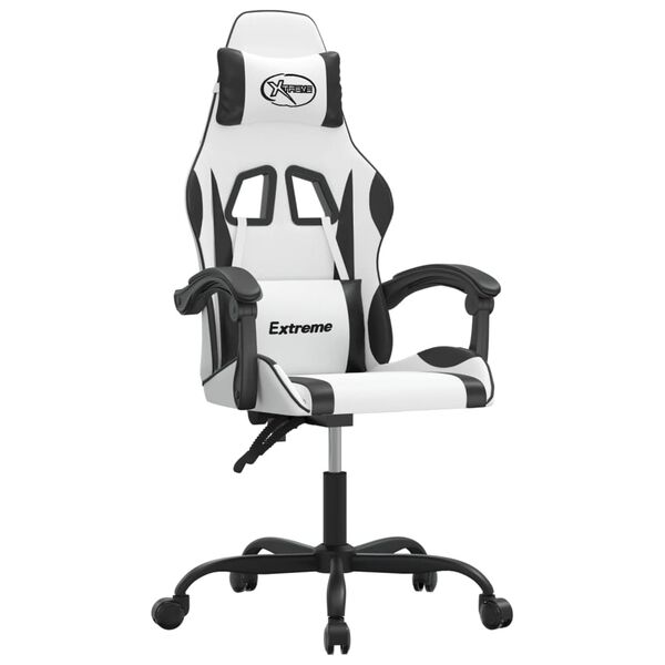 vidaXL Silla gaming cuero sintético blanco y negro