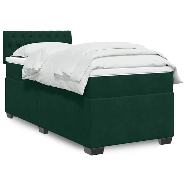 vidaXL Cama box spring con colch&oacute;n terciopelo verde oscuro 100x200 cm