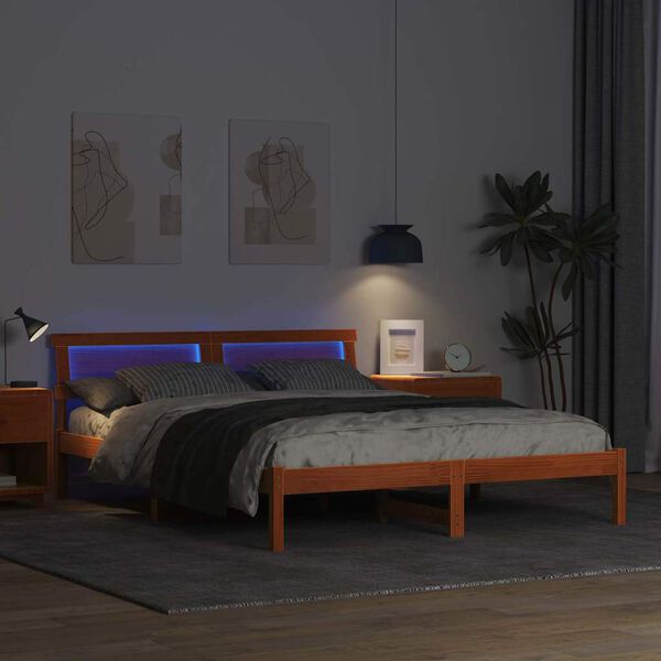 vidaXL Estructura de cama con cabecera Marr&oacute;n cera 140 x 200 cm